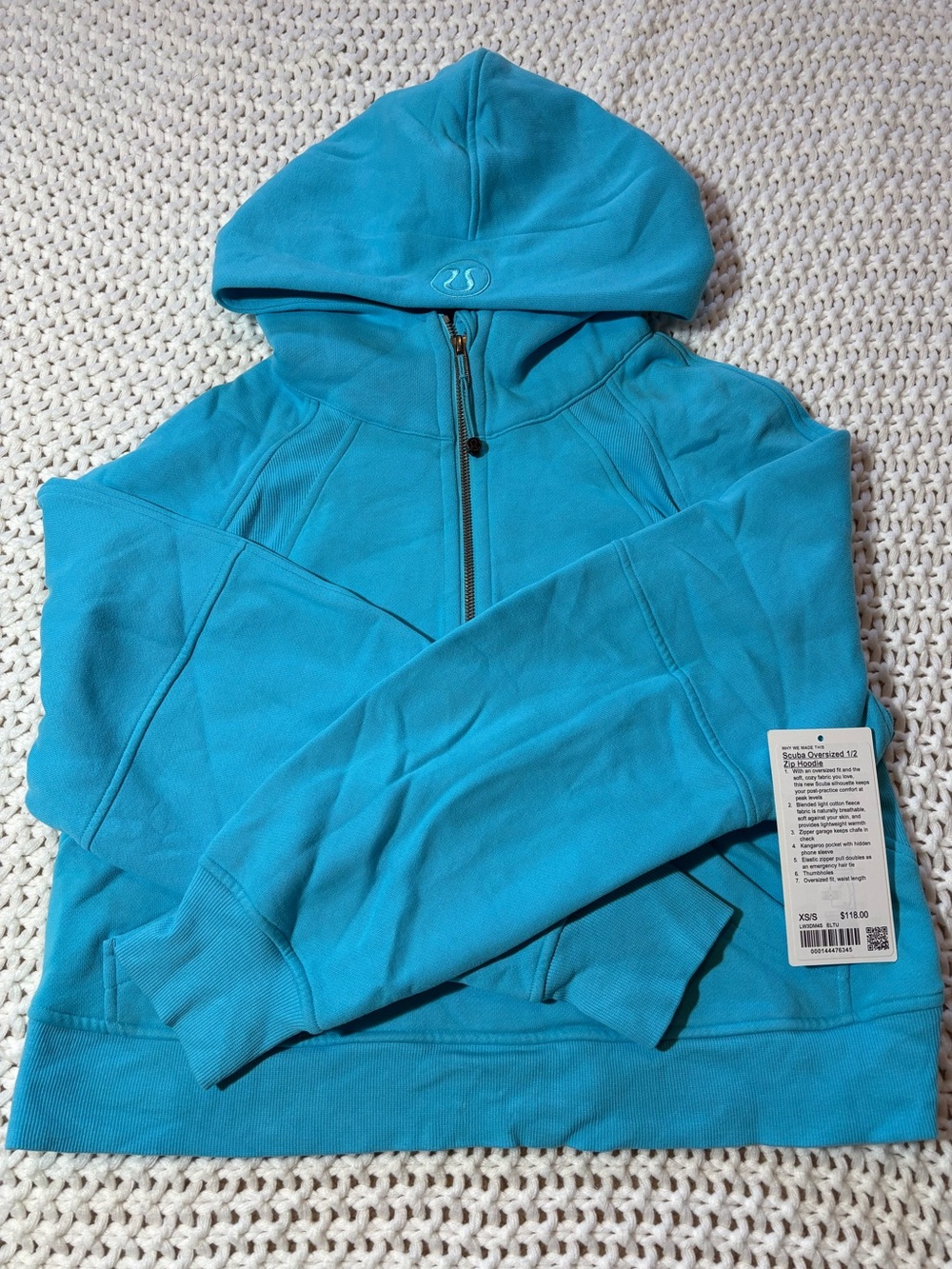 lululemon electric turquoise scuba oversized 1/2 zip hoodie size xs/s
